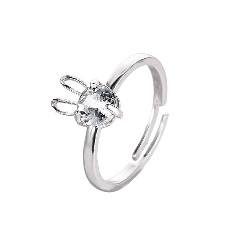 Creative Hand Decoration Cute Rabbit Copper Inlaid Zircon Ring Opening Adjustable Ring