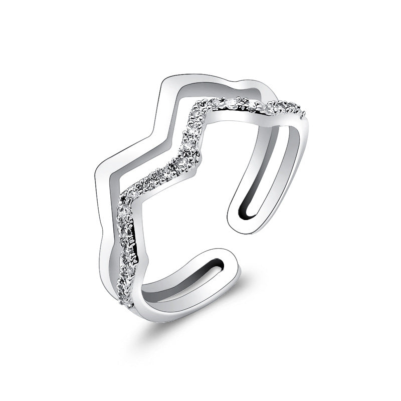 Jewelry personalized double-layer wavy ring female fashion hipster copper inlaid zircon open ring