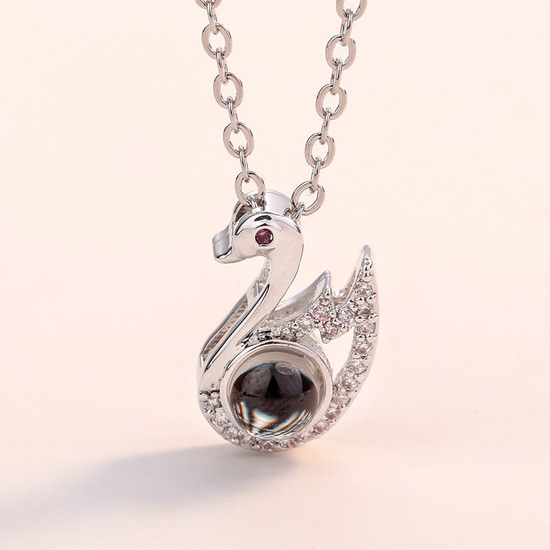 One hundred languages of the same style I love you necklace copper micro-inlaid zircon big belly swan pendant