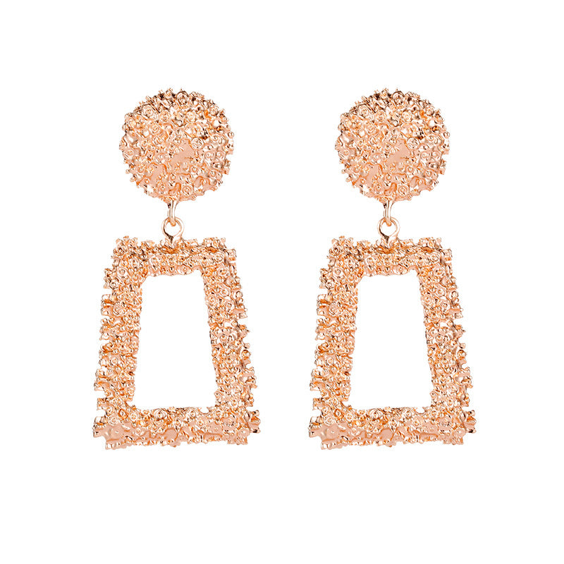 Exaggerated Atmospheric Matte Trendy Geometric Earrings Creative Personality Embossed Trapezoidal Long Metal Earrings