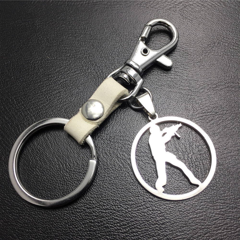 Anime game CSGO anti-terrorist stainless steel pendant leather key chain pendant multi-color optional