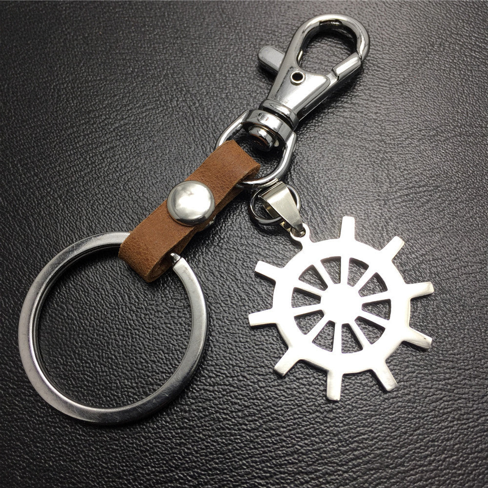 Rudder titanium steel car key pendant cowhide key chain car hanging logo