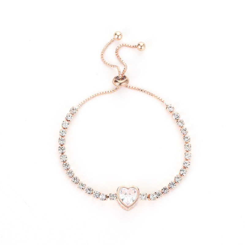 Fashionable Rose Gold Heart Zircon Bracelet Small Fresh Simple Diamond Ladies Bracelet Bracelet