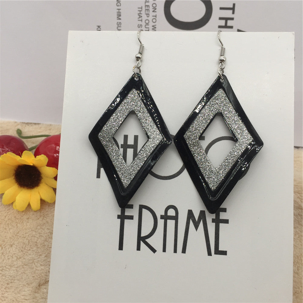 Hollow rhombus curved surface women frosted earrings summer