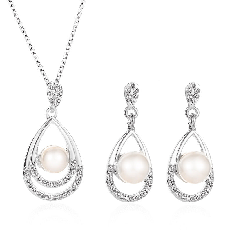 Fashion Pearl Jewelry Set Temperament Water Drop Necklace Earrings Two-piece Set Personality Elegant Bridal Jewelry