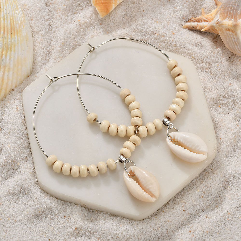 accessories seashell earrings boho beige beads large earrings jewelry