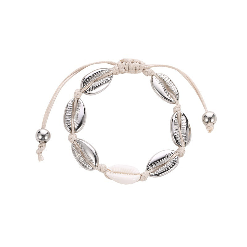 Fashion Braided Bracelet Adjustable Seashell Metal Knotted Bracelet Women Ocean Bracelet