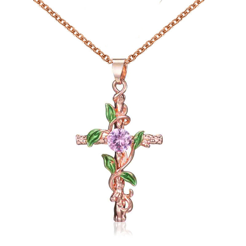Necklace Creative Leaf Wrapping Cross Pendant Women's Diamond Necklace Accessories