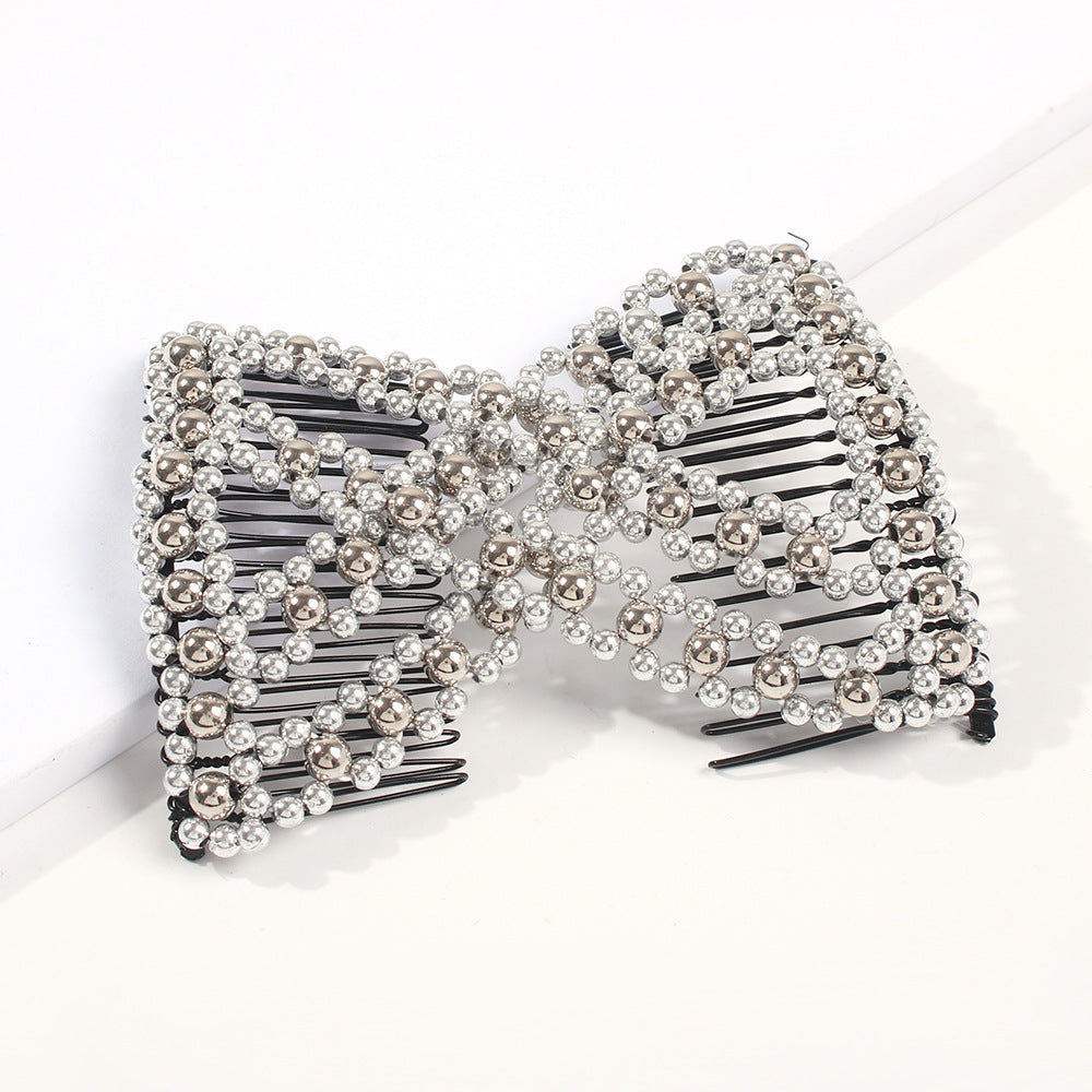F1322 Creative Elastic Comb Magic Disc Hair Artifact Variety Hair Comb Pearl Bow Hair Clip