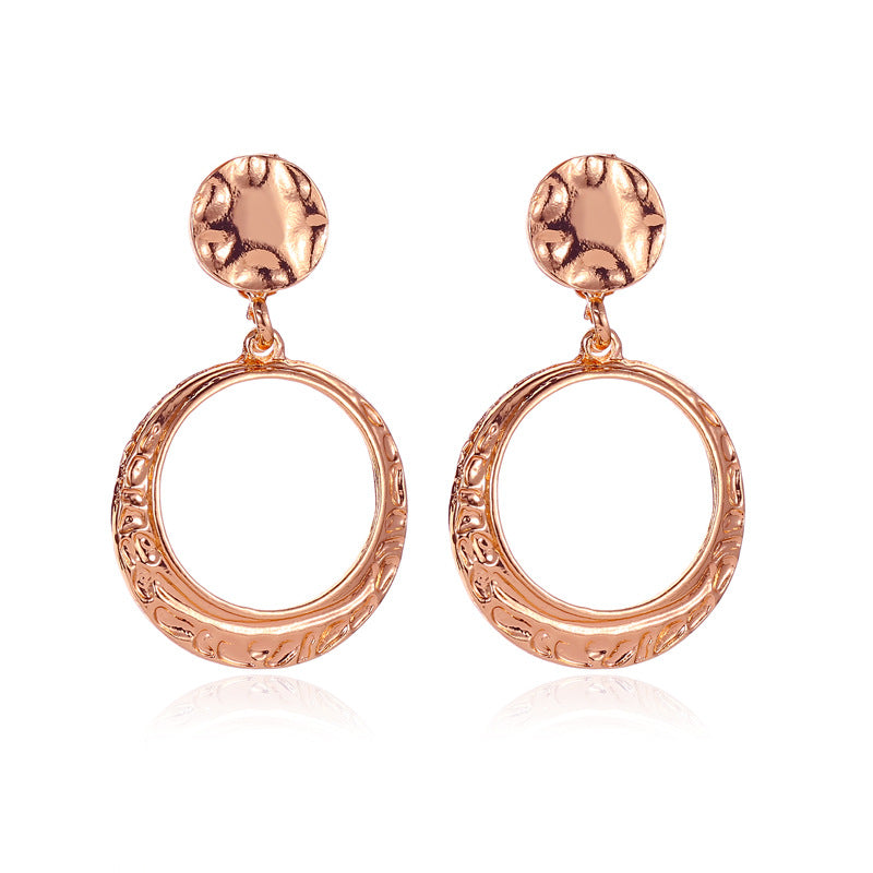 Creative Geometric Earrings Retro Fashion Concave-Convex Round Earrings Geometric Hollow Stud Earrings