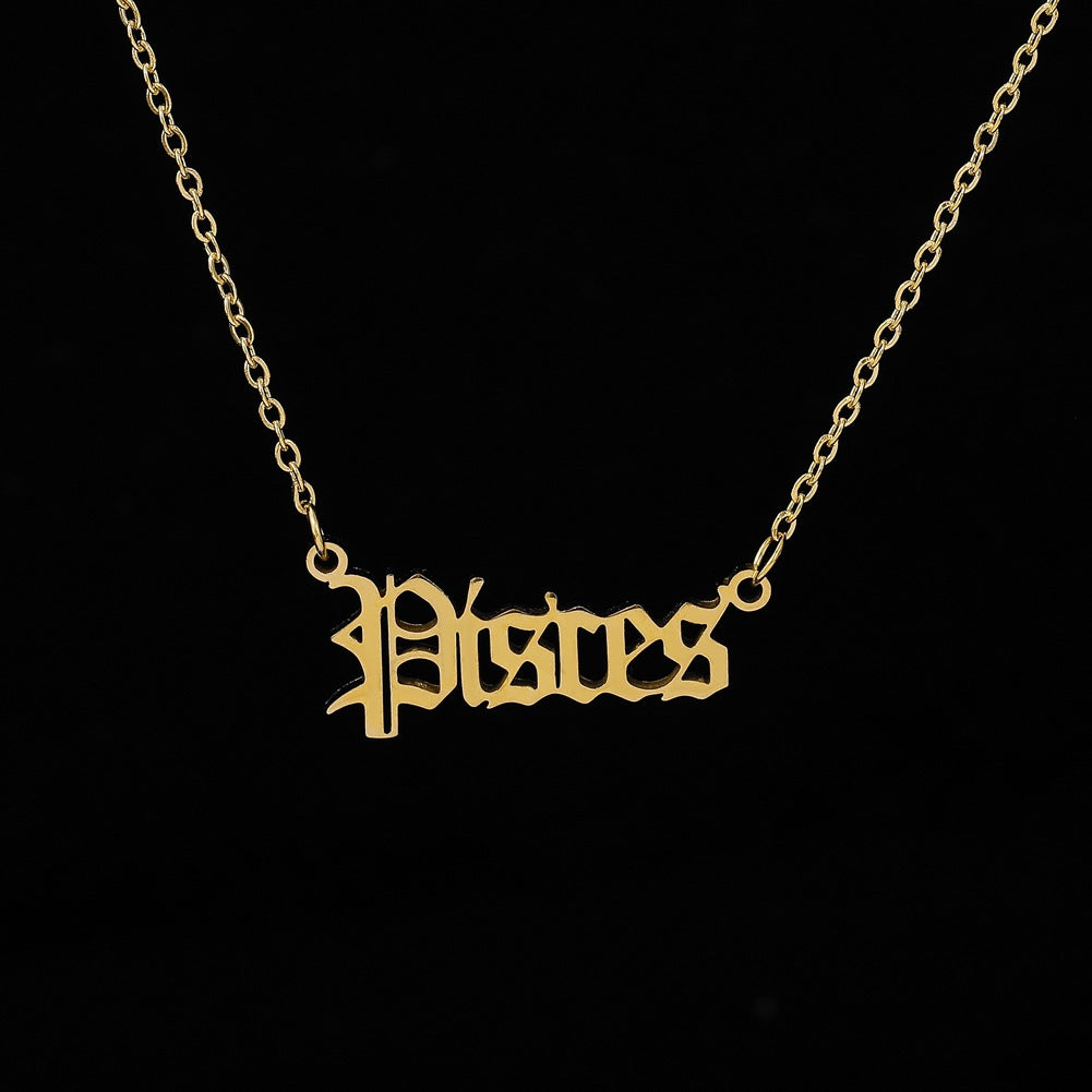 Fashion Personality Creative Item Jewelry Old English Cut Zodiac Necklace Straight