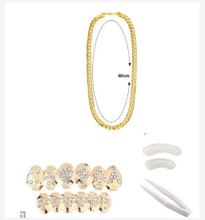 Jewelry Hip Hop Eight Gold Braces Big Gold Chain Set Fashion Personality Glossy Dentures