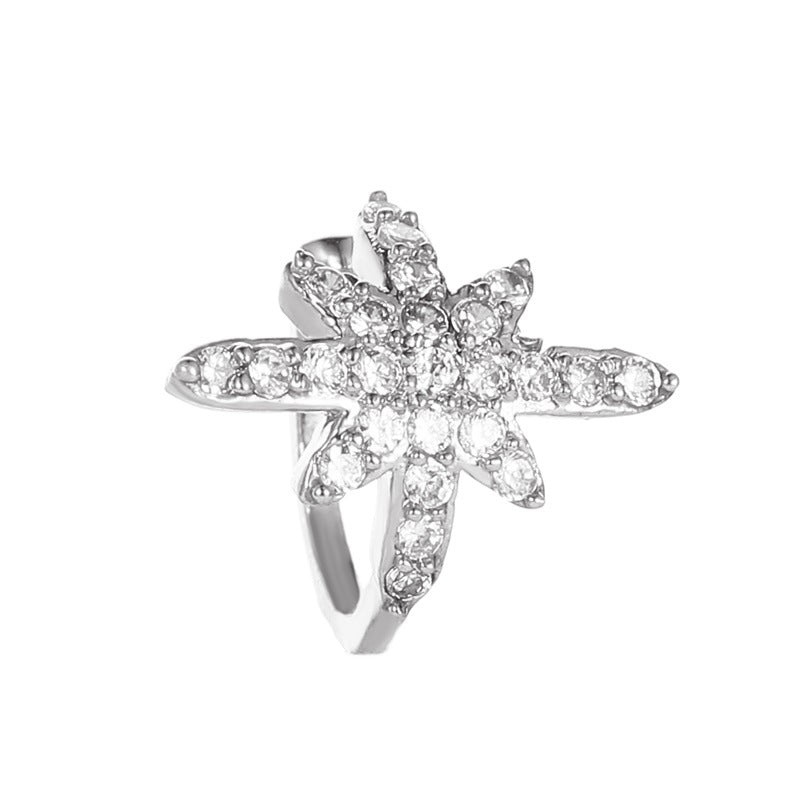 Fashion ear bone clip simple rice word ear clip temperament flash diamond octagonal star earrings classic star earrings