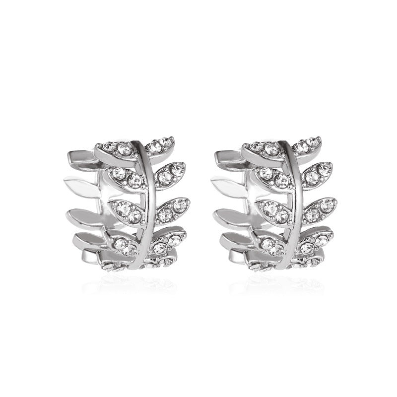Earrings fashion diamond leaf earrings cold temperament leaf earrings