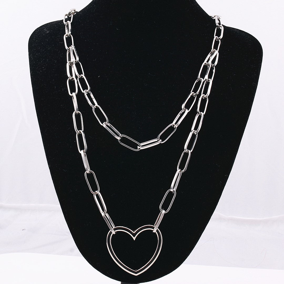 Necklace Jewelry Personality Punk Hip-Hop Alloy Peach Heart Multi-layer Thick Chain Sweater Chain Necklace Female