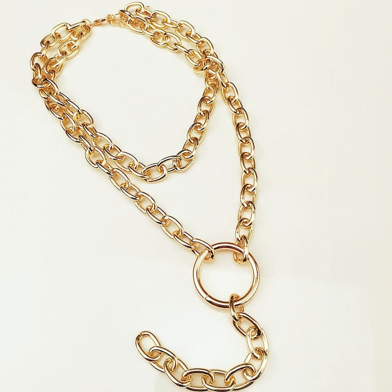 Jewelry punk exaggerated long ring multi-layer necklace personalized thick chain peach heart hip-hop necklace
