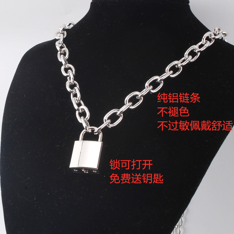 Personality Punk Hip-Hop Jewelry Lock Double Thick Chain Sweater Chain Geometric Retro Necklace
