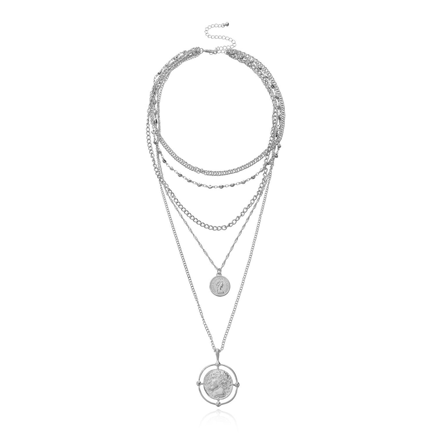 Jewelry Alloy Round Card Pendant Multilayer Necklace Women's Fashion Thick Chain Devil's Eye Necklace