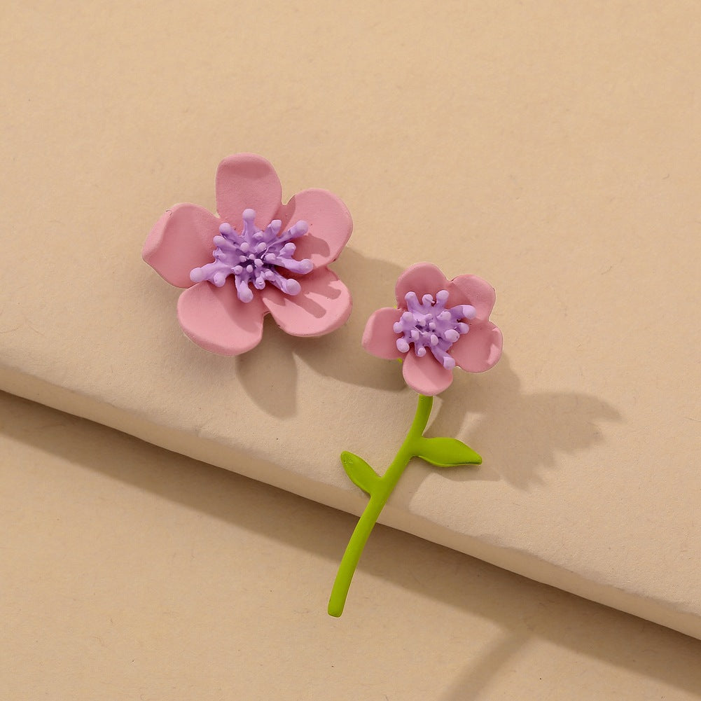 Taobao small flower branches two-color earrings colorful flower paint earrings 925 silver needle earhooks