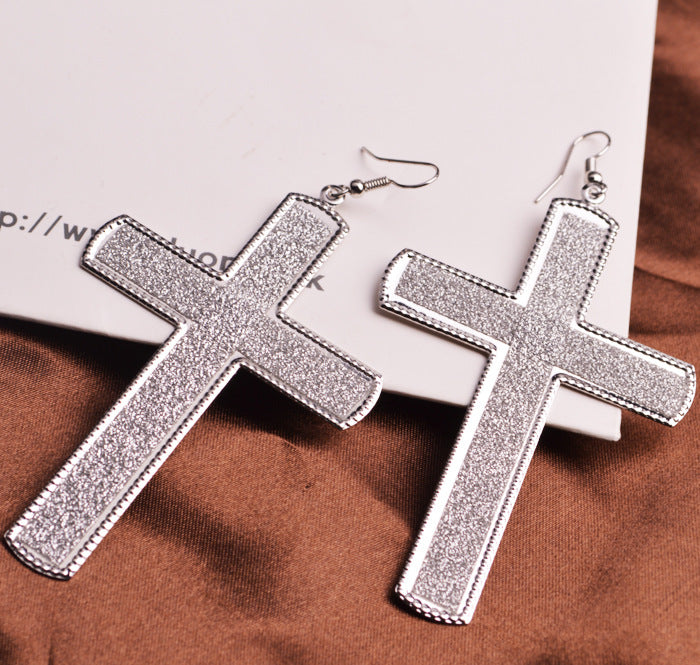 Long retro simple cross frosted earrings exaggerated night direct supply