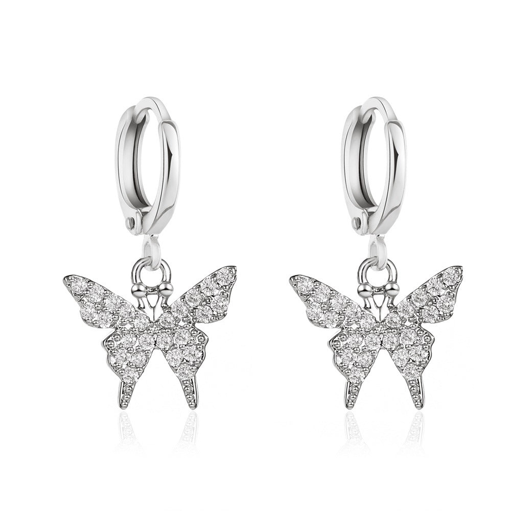 Earrings Temperament Diamond-studded Small Butterfly Earrings Earrings Female Super Fairy Sen Department Simple Internet Celebrity Earrings