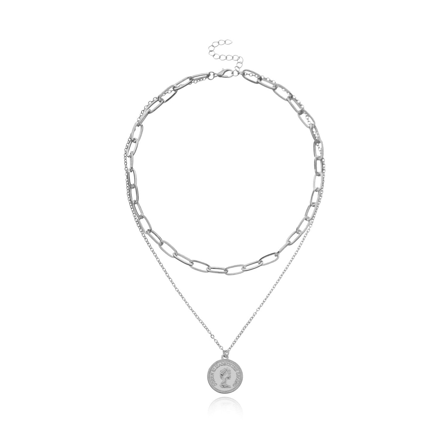 Jewelry Fashion Geometric Chain Double Layer Necklace Female Punk Street Beauty Avatar Round Card Necklace