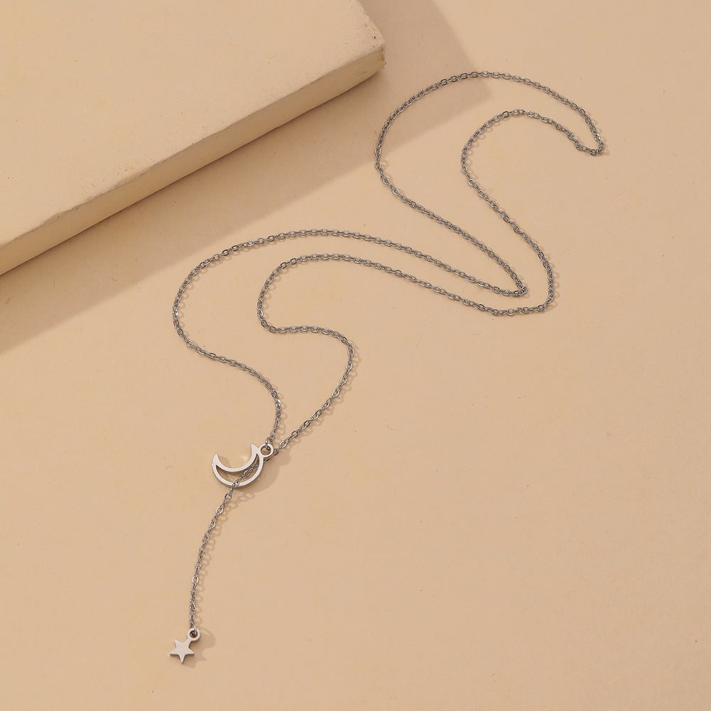 Ins cold simple star moon titanium steel necklace clavicle chain