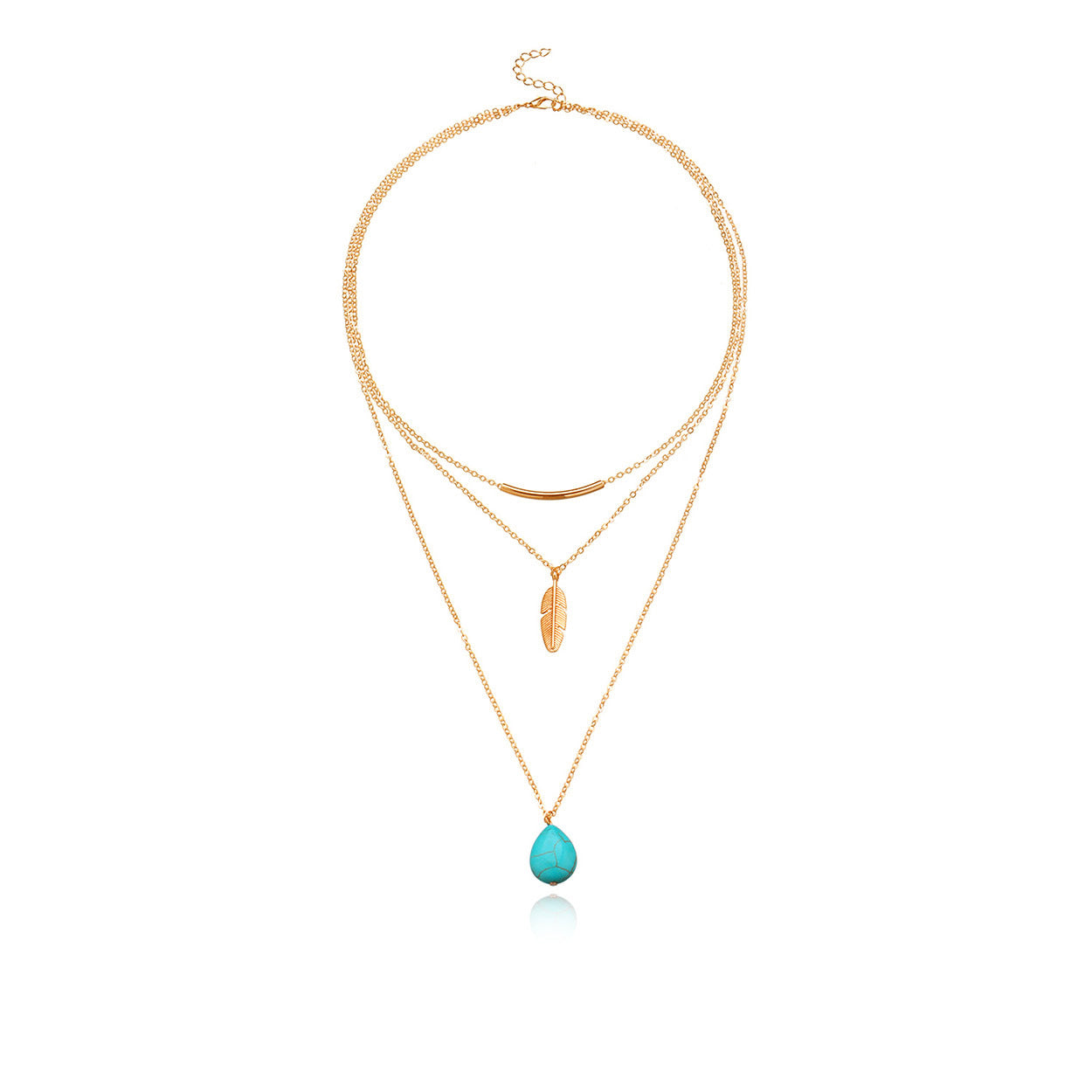 Necklace Lasso Turquoise Bead Big Leaf All-Match Ladies Multilayer Necklace