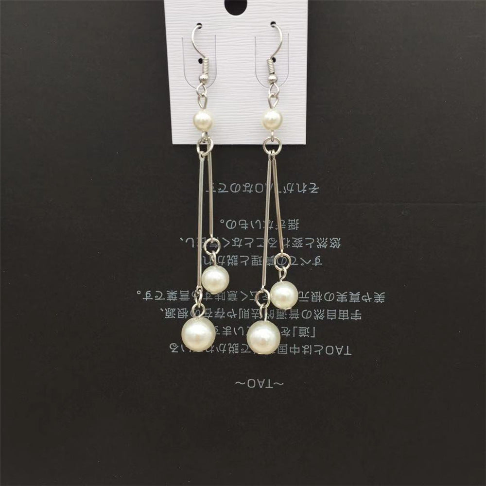 All-match sweet and fresh tassel long imitation pearl earrings stall jewelry