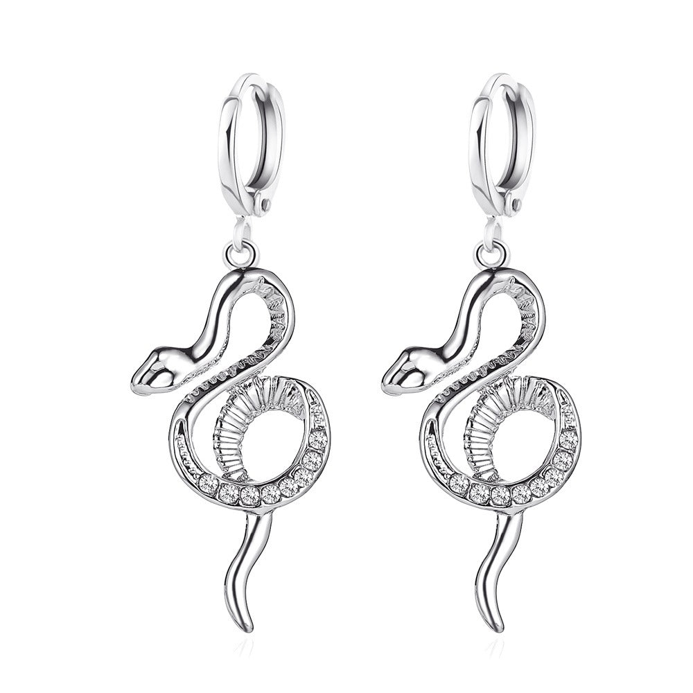 Earrings Cold Earrings Personality Full Diamond Snake Shape Long Earrings Fashion Temperament Internet Celebrity Earrings