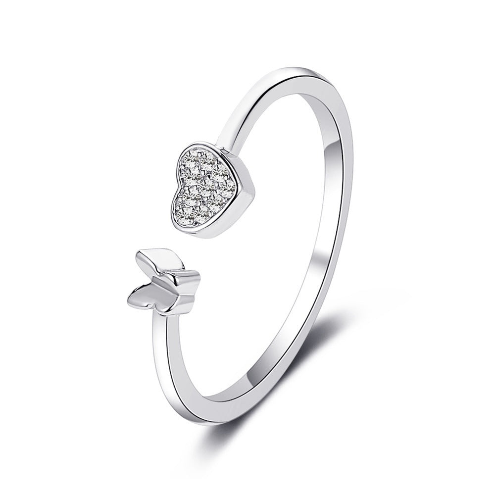 Jewelry Sweet and Versatile Heart Butterfly Ring Adjustable Ring Girls Index Finger Open Ring