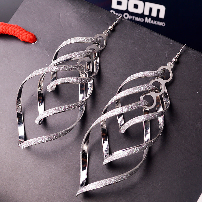 Direct Supply Earrings Exaggerated Retro Earrings Alloy Multi-layer Frosted Spiral Earrings