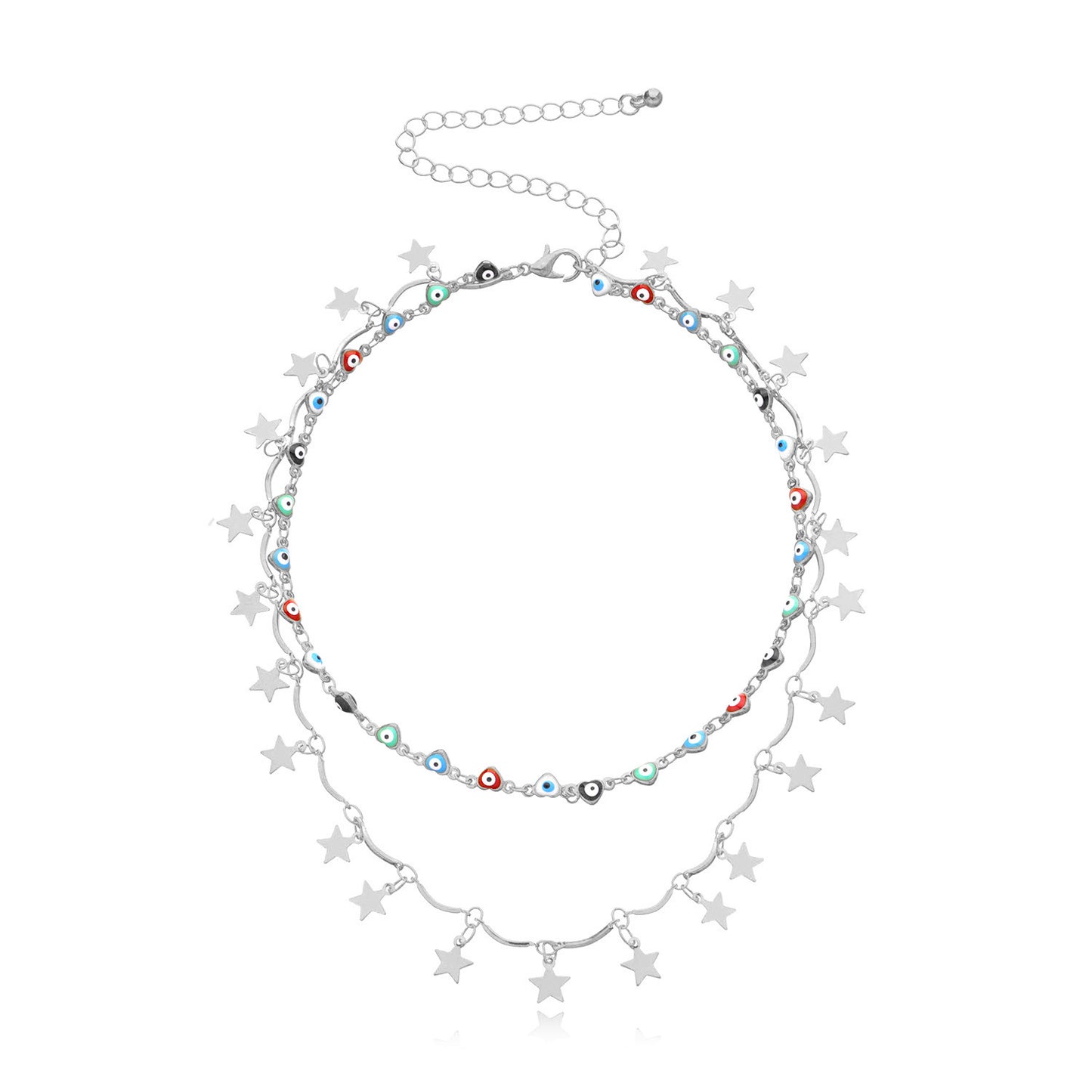Jewelry Handmade Fashion Devil's Eye Necklace Female Simple Double-layer Pentagonal Star Pendant Necklace