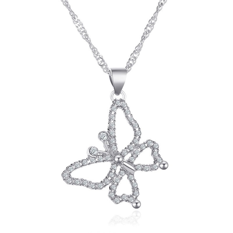 Sweet Butterfly Necklace Frosty Retro Micro-set Zircon Clavicle Chain Hollow Diamond Necklace Necklace
