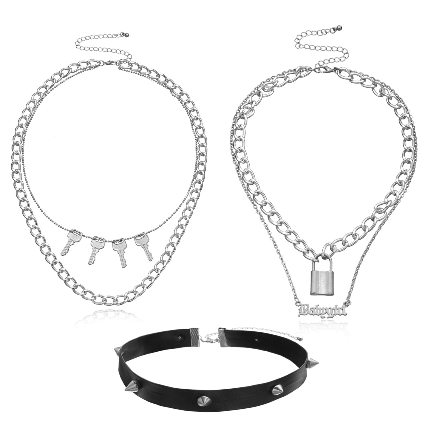Jewelry PU leather punk rivet multi-layer necklace ladies English letter lock pendant necklace