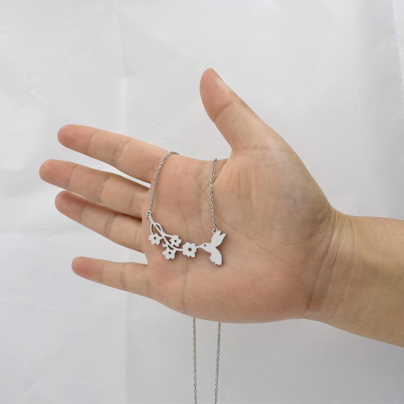 Explosive Summer Olive Bird Branch Versatile Titanium Steel Necklace for Women