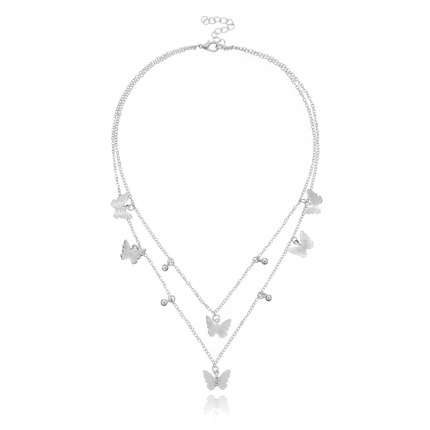 Jewelry Fashion Geometric Butterfly Pendant Necklace Female Simple Copper Bead Pendant Multilayer Necklace
