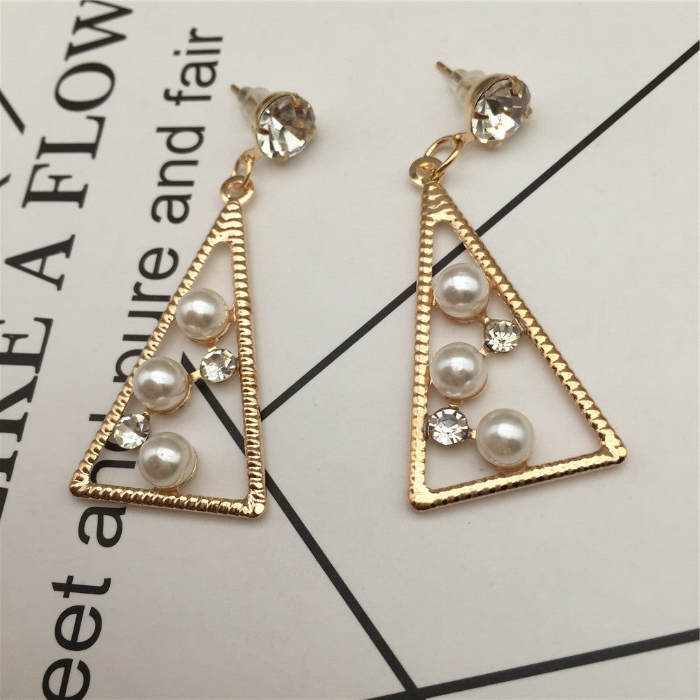 Geometric diamond-studded pearl stud earrings triangular earrings popular earrings stall