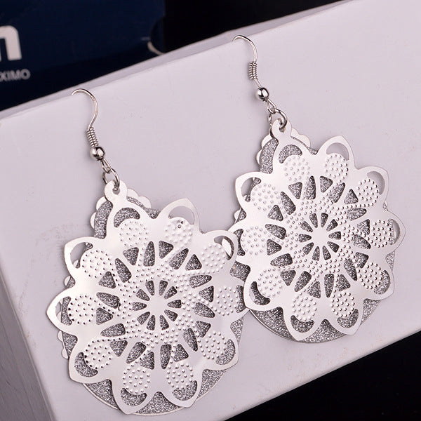 Stall Exaggerated Earrings Ferris Wheel Turntable Frosted Earrings Alloy Ear Jewelry Earrings