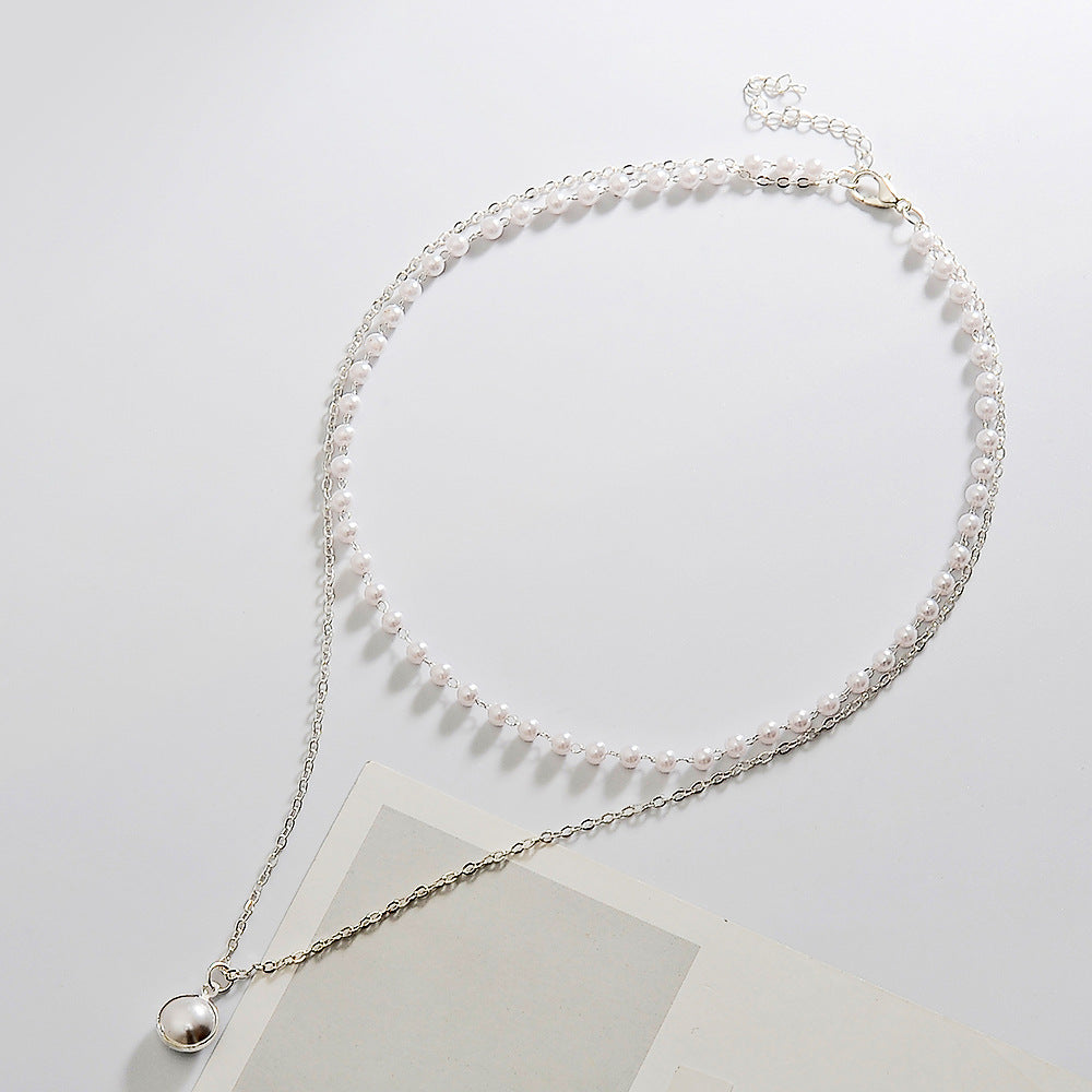 Ins net red simple double-layer pearl necklace temperament short collarbone chain female tide choker necklace