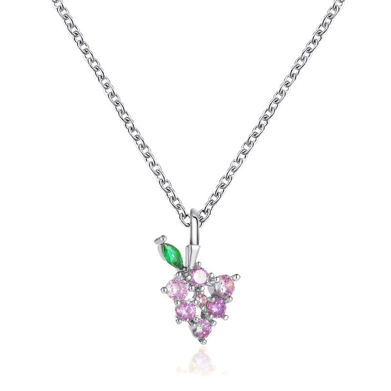 Sweet Crystal Necklace Small Fresh Fruit Necklace Grape Apple Pendant Clavicle Chain Cute Student Jewelry