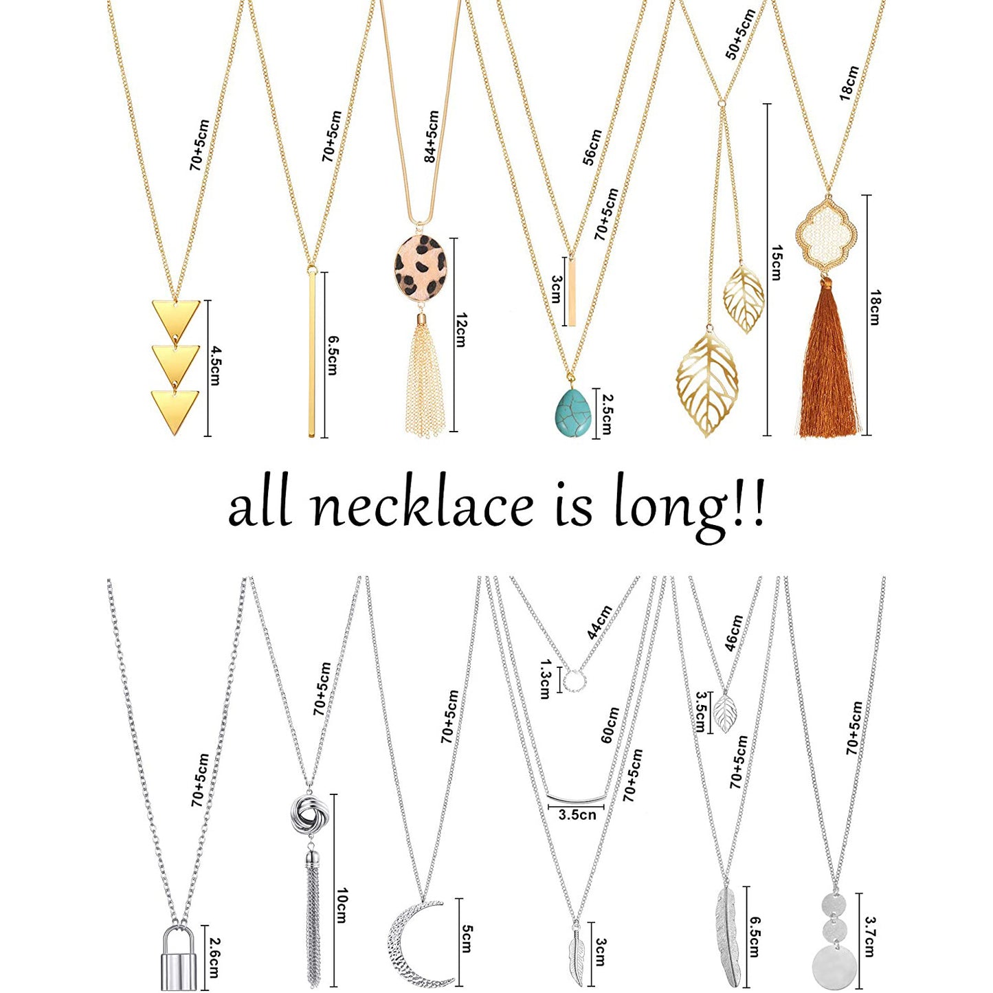Jewelry 8pcs Color-preserving Tassel Geometric Necklace Set Fashion Exaggerated Circle Ladies Sweater Chain