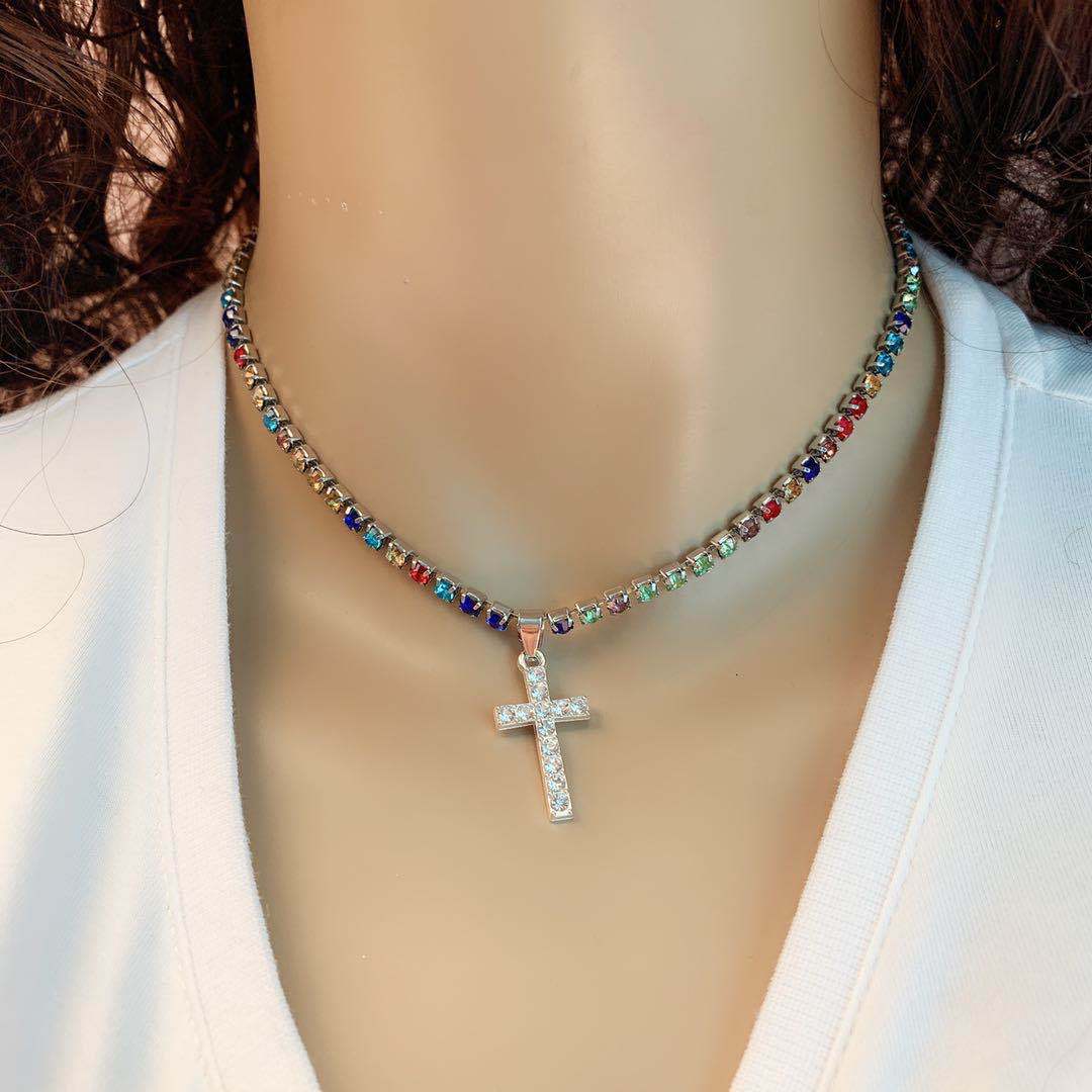 Jewelry Creative Simple Versatile Ins Pendant Full Diamond Cross Short Clavicle Necklace Female