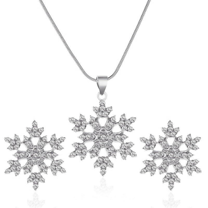 Set Jewelry Temperament Simple Diamond Snowflake Necklace Snowflake Earrings Tanabata Valentine's Day Gift