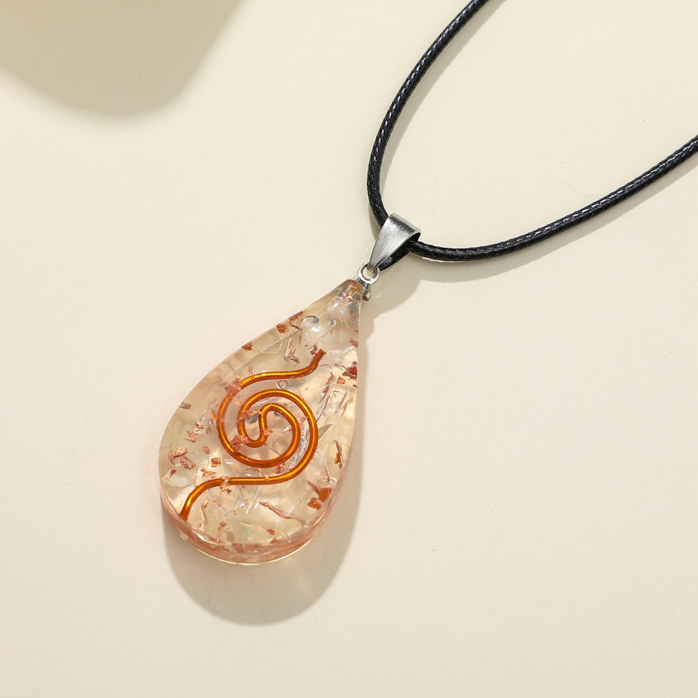 Creative Personality Raw Stone Pendant Fashion Drop Shape Crystal Resin Wax Rope Necklace Jewelry Women