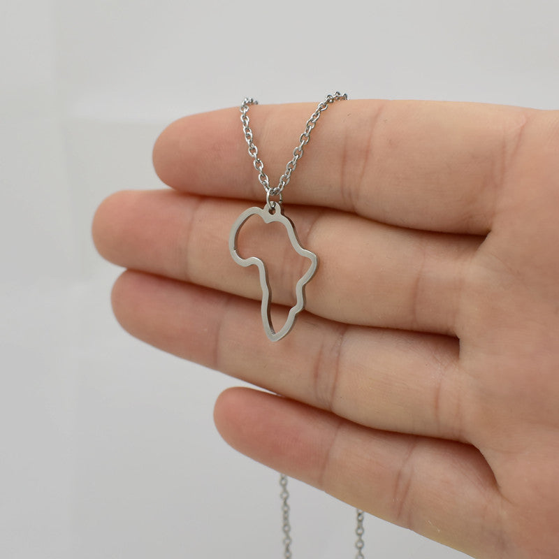 Simple personality stainless steel African map necklace pendant female popular all-match pendant ornaments