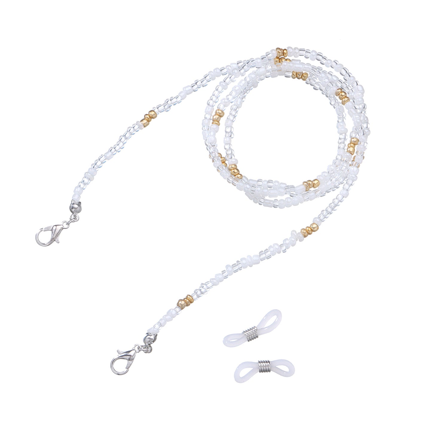 Jewelry Fashion Color Transparent Rice Beads Glasses Holder Women's Face Mask Dual Use Chain