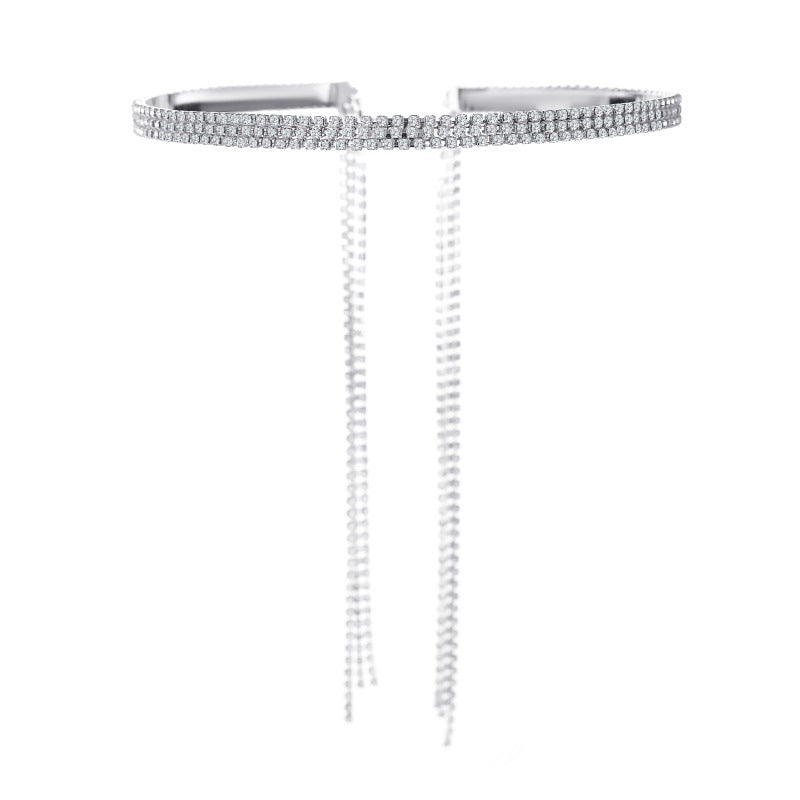 Celebrities with the same style of claw chain headband temperament Internet celebrity headband personality fairy fake earrings headband tassel rhinestone headband