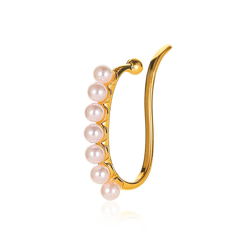 ins no pierced earrings retro Hong Kong style pearl ear clip simple all-match ear hanging personality earlobe jewelry