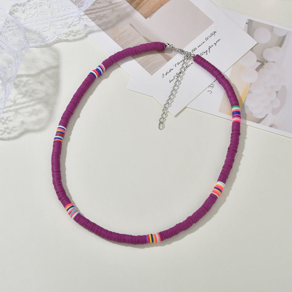 Hot Bohemia Short Necklace Round 6mm Mixed Color Soft Ceramic Necklace Clavicle Chain
